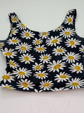 Y2K Floral Daisy Crop Top Black White Cami 90s Indie Soft Grunge Tank